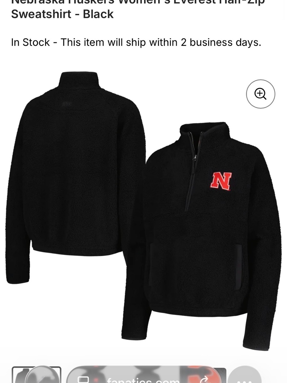 boxercraft Black Sherpa Quarter-Zip Pullover with Red 'N' Nebraska Patch